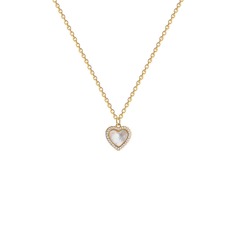 TIDEA Amour Pendant featuring a gold-toned heart charm with a luminous shell inlay on a delicate chain