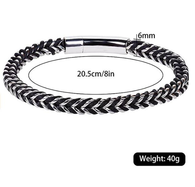TIDEA Cove bracelet featuring a black rope-inspired design with stainless steel links and a polished silver clasp.