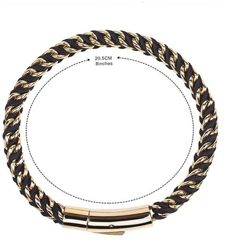 TIDEA Cove bracelet featuring a gold and black braided rope-inspired stainless steel design with a secure clasp